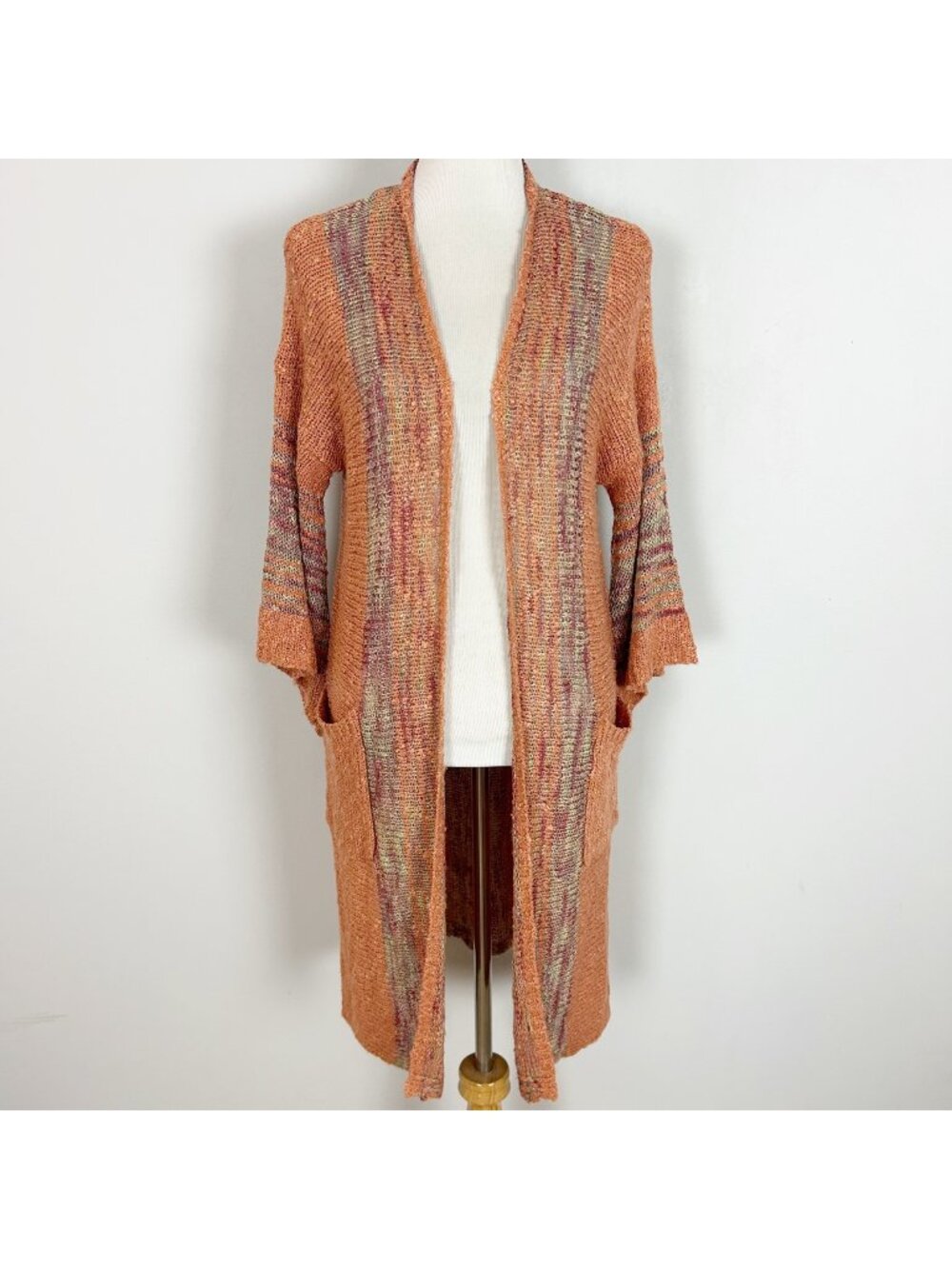 Easel Earthy Boho Cardigan Sweater Orange Loose Knit Size Small/Medium Women's